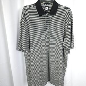 Footjoy Mens XL Black White Striped Lisle‎ Feeder Golf Stretch Polo Shirt